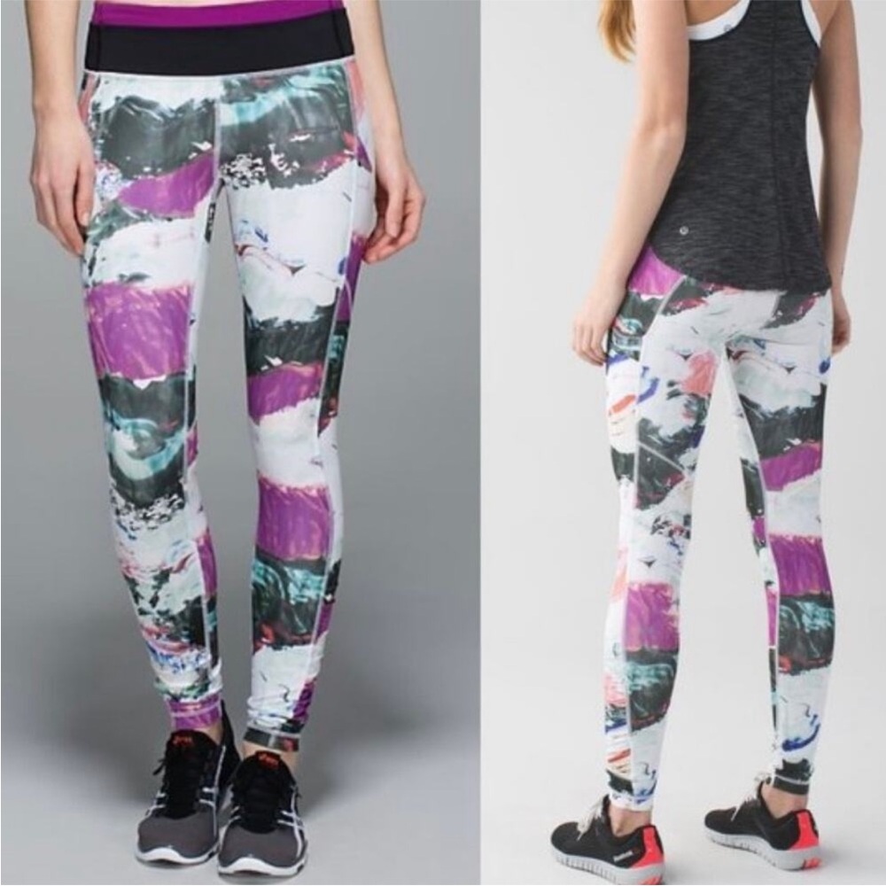 Lululemon Speed Tight III Pigment Wave Print Ruched Sides Size 10